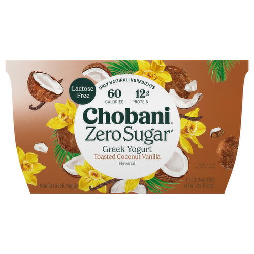 Chobani Zero Sugar Nonfat Toasted Coconut Vanilla Flavored Greek Yogurt Image 1 of 6