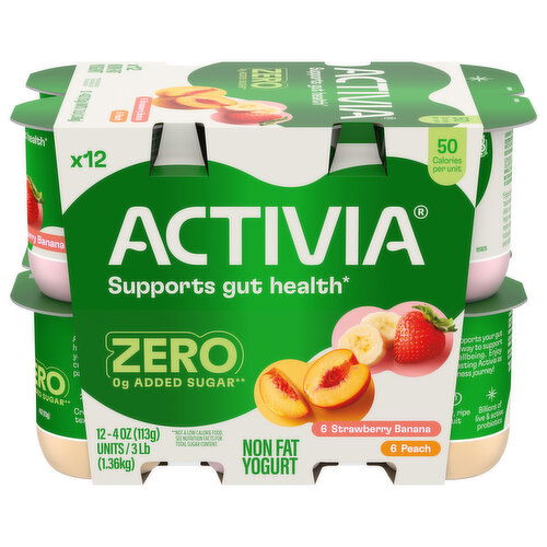 Activia Non Fat Zero Added Sugar Strawberry Banana/Peach Yogurt