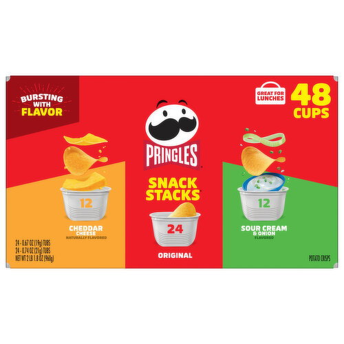 Pringles Snack Cups Cheddar Cheese/Original/Sour Cream & Onion Potato Crisps Variety Pack Image 1 of 6