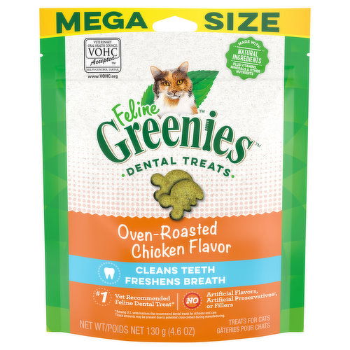 Feline Greenies Treats for Cats, Oven-Roasted Chicken Flavor, Mega Size