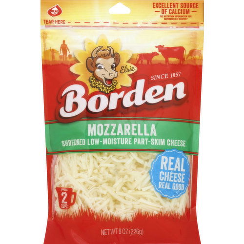 Borden fat free cheese Shredded Mozzarella, Part Skim,Low Moisture