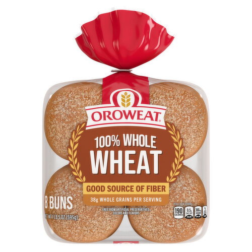 Oroweat 100% Whole Wheat Whole Wheat Buns, 8 count, 21 oz Image 1 of 11