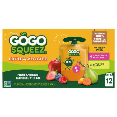 GoGo Squeez Apple Carrot Mixed Berry/Apple Pear Carrot Fruit & Veggiez Variety Pack