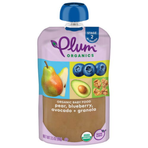 Plum Organics Stage 2 Organic Baby Food Pear, Blueberry, Avocado + Granola