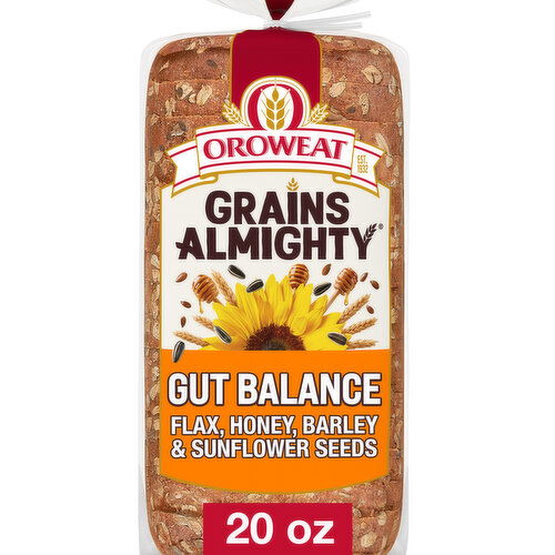 Oroweat Shelf-Stable Gut Balance Whole Grain Pre-sliced Bread, 20 oz