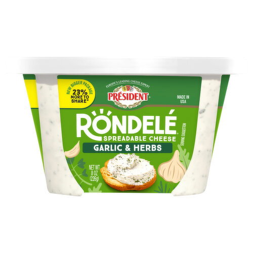 President Président® Rondelé® Creamy Whipped Garlic & Herbs Spreadable Cheese Image 1 of 6