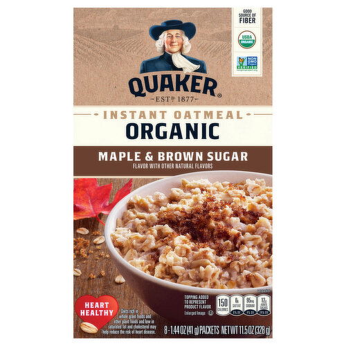 Quaker Oatmeal, Organic, Instant, Maple & Brown Sugar