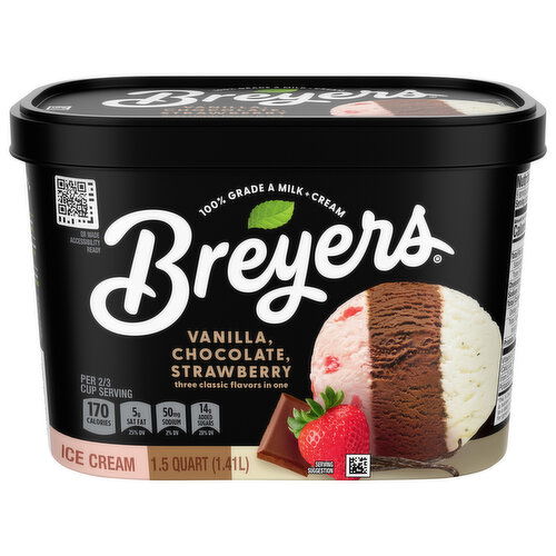 Breyers Vanilla, Chocolate, Strawberry Ice Cream