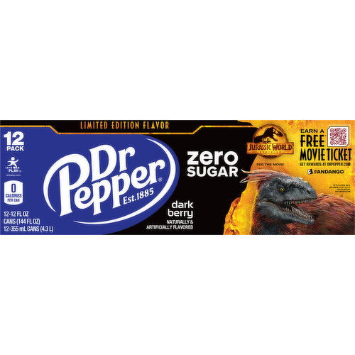 Dr Pepper Soda, Zero Sugar, Dark Berry, 12 Pack
