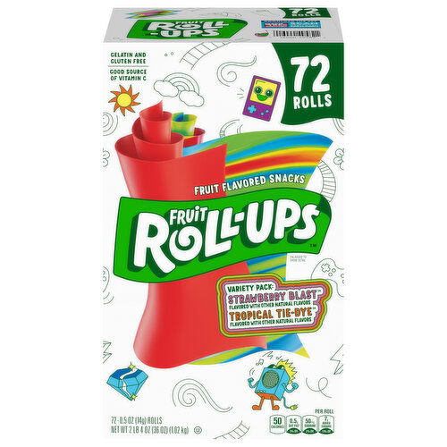 Fruit Roll-Ups Strawberry Blast/Tropical Tie-Dye Fruit Flavored Snacks Variety Pack