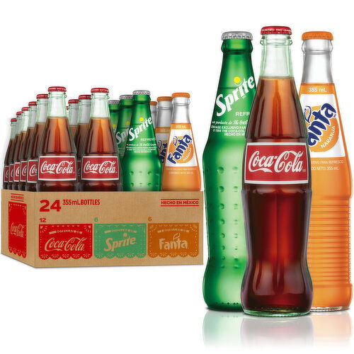 Coca-Cola Coca-Cola Mexican Coke Variety Fiesta Pack (Coke, Sprite, Fanta) Soda Soft Drinks, Cane Sugar, 12 oz