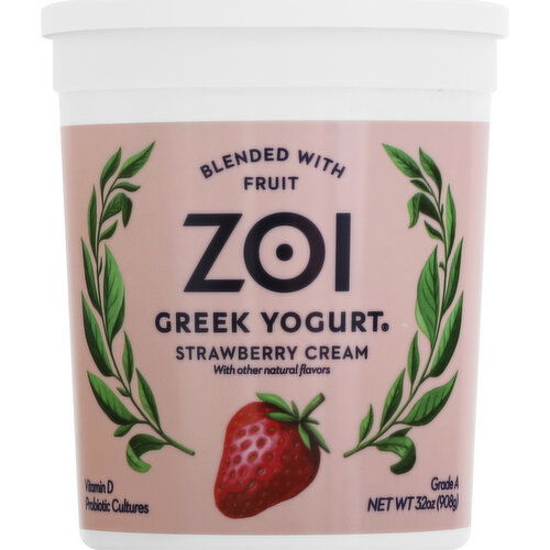 Zoi Yogurt, Greek, Strawberry Cream, Blended