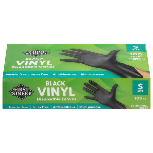 First Street Black Vinyl S Size Disposable Gloves Image 1 of 4