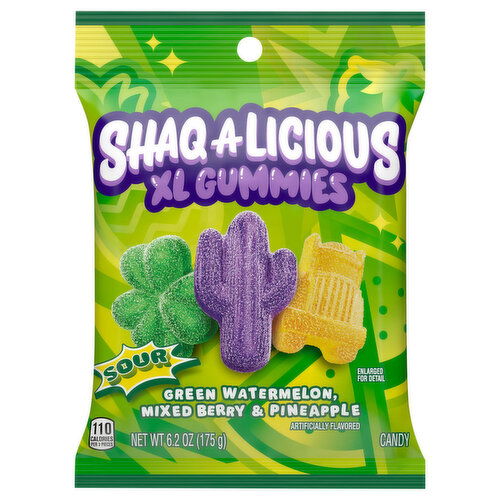 Shaq-A-Licious XL Gummies Green Watermelon, Mixed Berry & Pineapple Candy