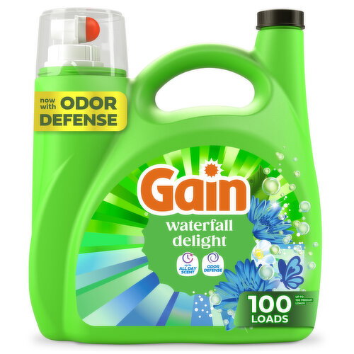 Gain Gain Liquid Laundry Detergent, Now with Odor Defense, Waterfall Delight Scent, 132 fl oz, 100 Loads Image 1 of 6