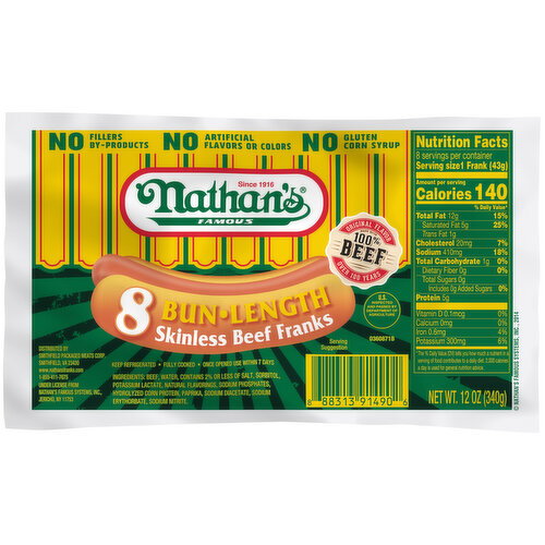 Nathan's Skinless All Beef Franks, Bun Length Image 1 of 3