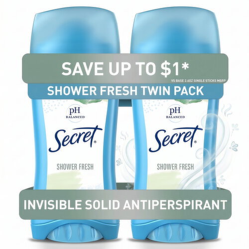 Secret Invisible Solid Antiperspirant and Deodorant, Shower Fresh, Twin Pack