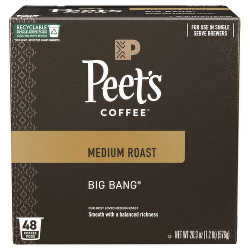 Peet's Coffee Single Serve Pods Medium Roast Big Bang Coffee