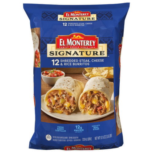 El Monterey Burritos, Shredded Steak, Cheese & Rice