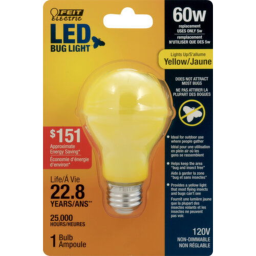 Feit Electric Light Bulb, LED, Yellow, 5 Watts