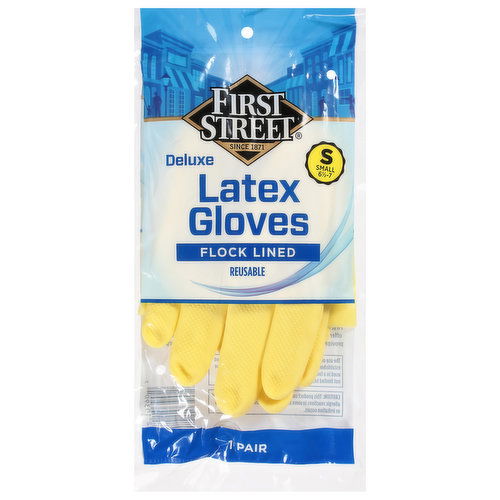 First Street Latex Gloves, Deluxe, Flock Lined, Small