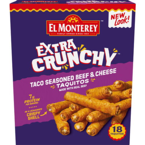 El Monterey Taquitos, Beef & Cheese, Taco Seasoned, Extra Crunchy
