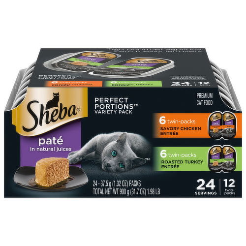 Sheba Cat Food, Premium, Pate, Savory Chicken Entree/Roasted Turkey Entree, Variety Pack