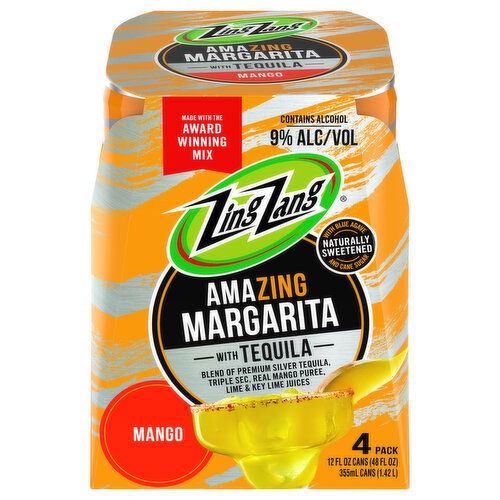 Zing Zang Margarita, with Tequila, Amazing, Mango, 4 Pack