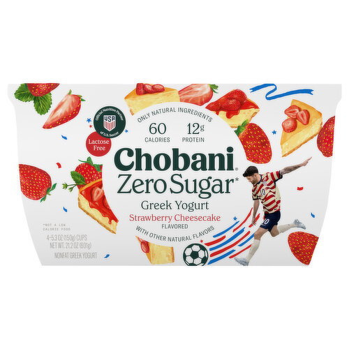 Chobani Zero Sugar Nonfat Strawberry Cheesecake Greek Yogurt