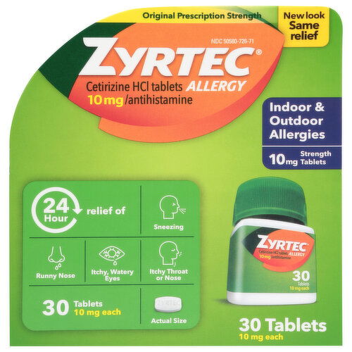 Zyrtec Allergy, Original Prescription Strength, 10 mg, Tablets