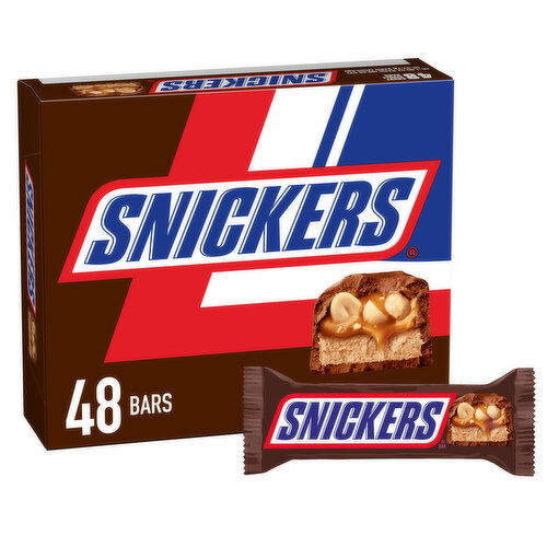Snickers Full Size Chocolate Candy Bars, 1.86 oz Bar, 48 ct Box