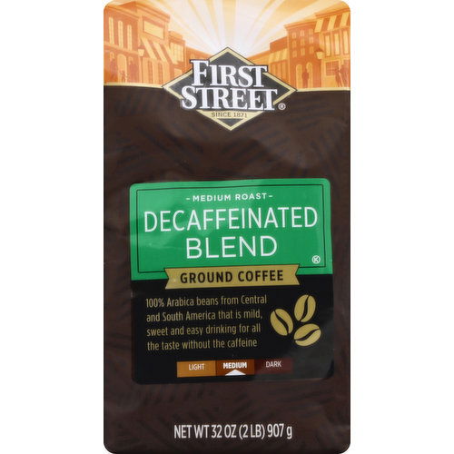 First Street Coffee, Ground, Medium Roast, Decaffeinated Blend