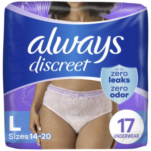 Always Discreet Discreet Adult Incontinence Underwear for Women, L