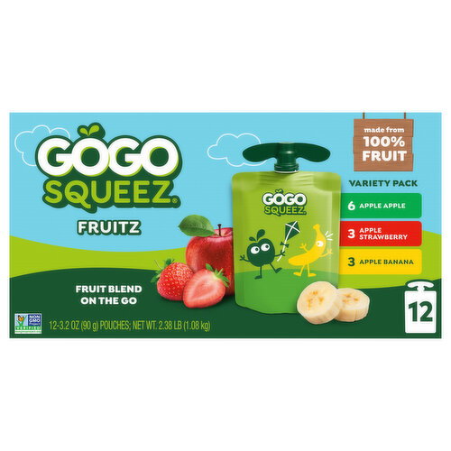 GoGo Squeez Apple Apple/Apple Strawberry/Apple Banana Fruitz Variety Pack Image 1 of 6
