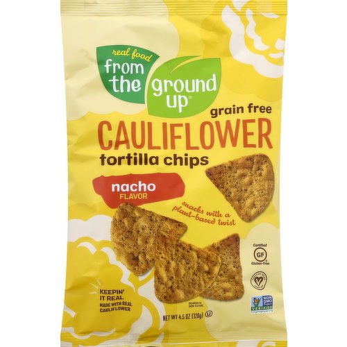 From the Ground Up Tortilla Chips, Cauliflower, Grain Free, Nacho Flavor