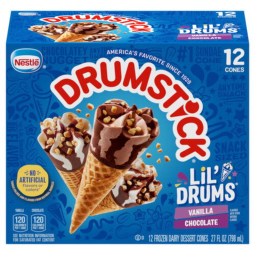 Drumstick Frozen Dairy Dessert Cones, Vanilla/Chocolate