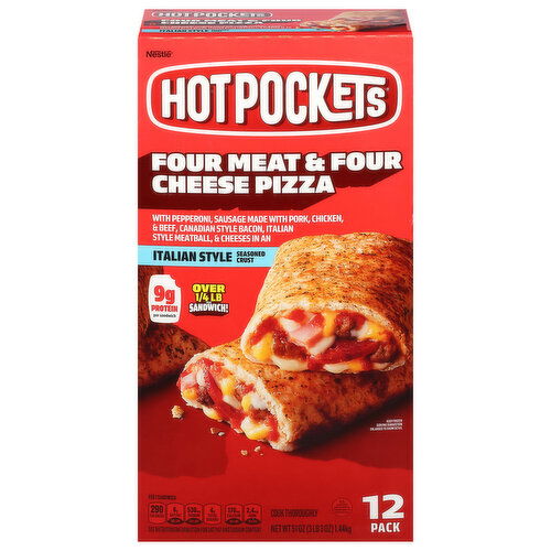 Hot Pockets Sandwiches, Garlic Buttery Crust, Four Meat & Four Cheese Pizza, 12 Pack