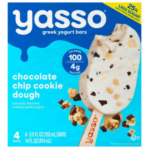 Yasso Yogurt Bars, Greek, Chocolate Chip Cookie Dough, 4 Pack