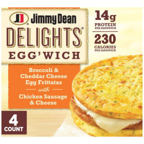 Jimmy Dean Egg’wich Breakfast Sandwiches with Broccoli and Cheese Egg Frittatas with Chicken Sausage and Cheese, Breadless, Frozen
