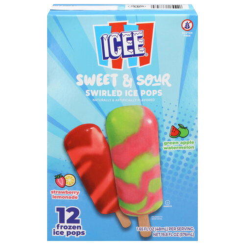 Icee Sweet & Sour Swirled Green Apple Watermelon/Strawberry Lemonade Ice Pops Image 1 of 6