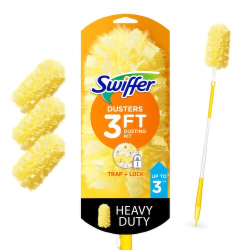 Swiffer Dusters Heavy Duty 3 ft Extended Handle Dusting Kit (1 Duster, 3 Refills)