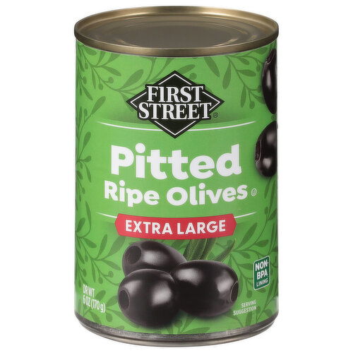 First Street Olives, Pitted, Ripe, Extra Large