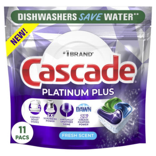 Cascade Platinum Plus Dishwasher Pods, Fresh