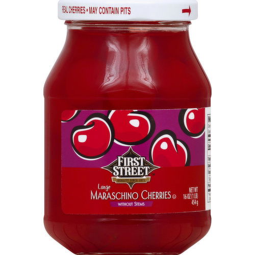 First Street Cherries, Maraschino, without Stems, Large