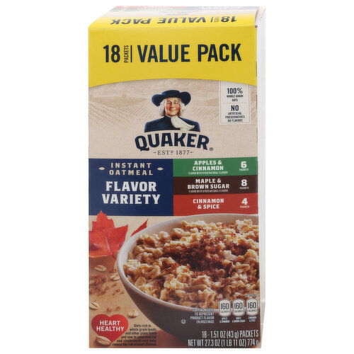 Quaker Instant Oatmeal, Flavor Variety, Value Pack, 18 Pack