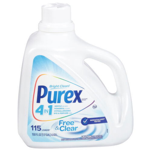 Purex Detergent, Concentrated, Free & Clear, 4 in 1