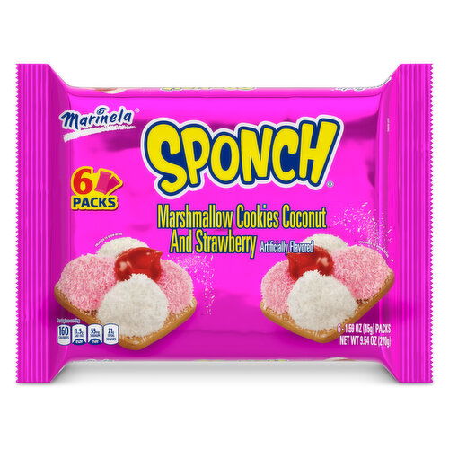 Marinela Shelf-Stable Coconut and Strawberry Marshmallow Cookies, 6 packs, 9.54 oz