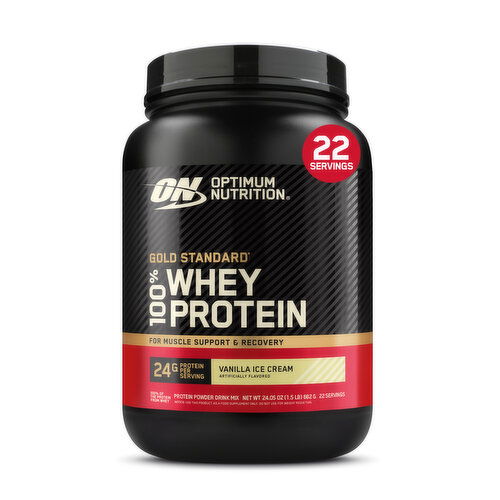 Optimum Nutrition 24g protein, 5.5g BCAAs, fast-digesting whey protein