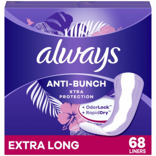 Always Anti-Bunch Xtra Protection Extra Long Absorbency Unscented, 68 Count