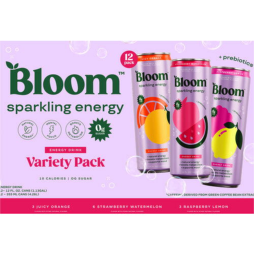 Bloom Energy Drink, Assorted, Sparkling, Variety Pack
